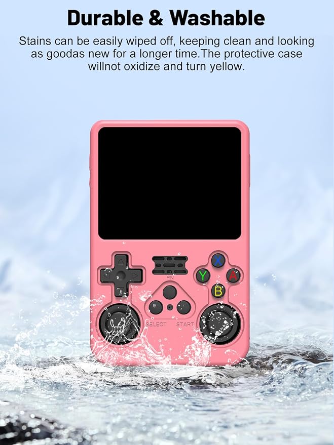 Silicone Protective Case for Anbernic R36S Game Console, Full-Body Protective Cover with Precise Cutout, Shockproof Dustproof Protector Sleeve & Scratch-Resistant Sleeve (Pink)