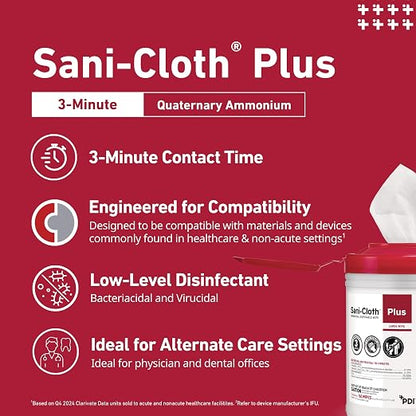 PDI Sani-Cloth Plus Germicidal Cloth, Pack of 160, 6" x 6-3/4" Large Wipes