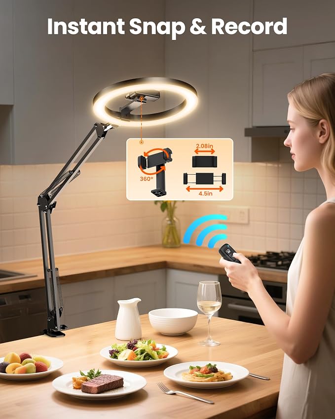 Ring Light Overhead Camera Phone Mount for Desk, Evershop 10” Selfie Light with Stand Tripod for iPhone, Light with Phone Holder for Video Recording,Zoom Meeting,Live Streaming Tiktok,YouTube (2 Pack)
