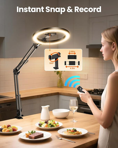 Ring Light Overhead Camera Phone Mount for Desk, Evershop 10” Selfie Light with Stand Tripod for iPhone, Light with Phone Holder for Video Recording,Zoom Meeting,Live Streaming Tiktok,YouTube (2 Pack)