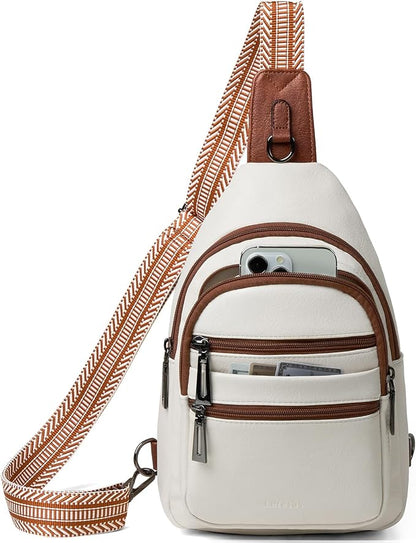 Leresas Sling Bag for Women Crossbody Bags Fanny Pack Sling Purse Backpack Vegan Leather Shoulder Bag Gifts Travel Handbag Anti Theft Beige