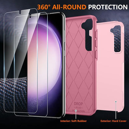 SPIDERCASE Designed for Samsung Galaxy S23 Case, [10 FT Military Grade Drop Protection], 2 Pack [Tempered Glass Screen Protector+Camera Lens Protector] Heavy Duty Shockproof Case, Light Pink