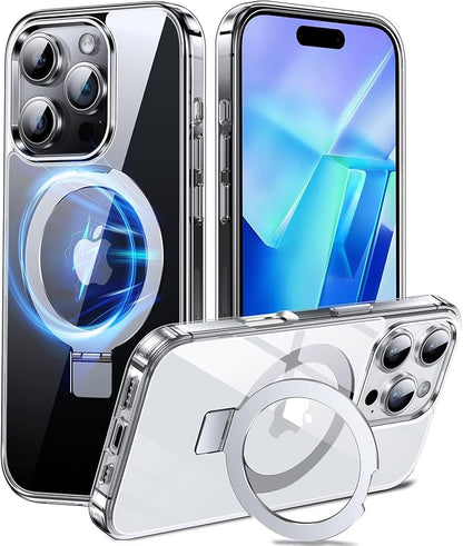Chicfun 3-in-1 [Magnetic+Kickstand+Ring Holder] for iPhone 16 Pro Case with Stand Ring Holder， Compatible with MagSafe, Military Shockproof Kickstand Phone Case iPhone 16 Pro Cover Clear