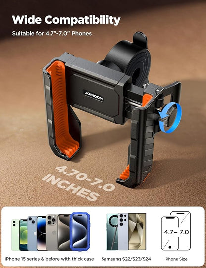 JOYROOM Motorcycle Bike Phone Holder Mount - [Not Block Camera] Bicycle Phone Holder Handlebar Cell Phone Clamp - [Silicone Wrapped] Scooter Phone Holder for iPhone 4.7''-7'' Smartphones, Orange
