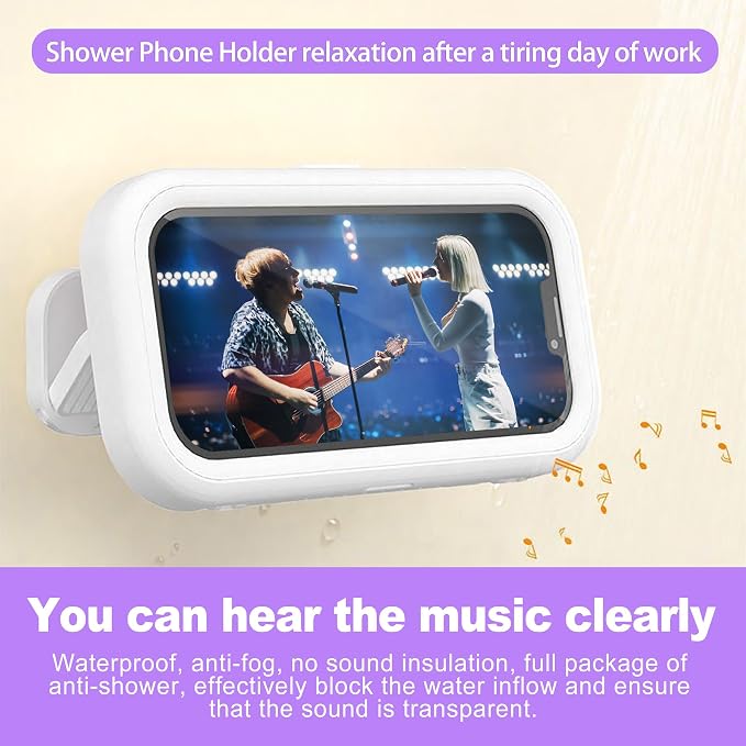 Waterproof Shower Phone Holder Mount 480° Rotation - Universal Phone Holder for Shower, HD Touch, Strong Adhesive Suction, Suitable for Bathroom, Kitchen, Mirror Wall