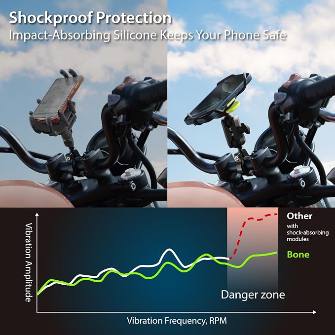 Bone Moto Tie Connect Kit 3 - Handlebar, Magnetic Motorcycle Phone Mount, Detachable & 360° Rotatable, Heavy Duty & Shock-Absorbing Scooter iPhone Holder for 4.7"–7.2" Smartphones (Handlebar)