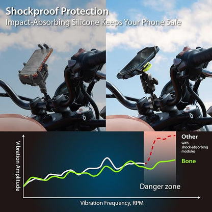 Bone Moto Tie Connect Kit 3 - Handlebar, Magnetic Motorcycle Phone Mount, Detachable & 360° Rotatable, Heavy Duty & Shock-Absorbing Scooter iPhone Holder for 4.7"–7.2" Smartphones (Handlebar)
