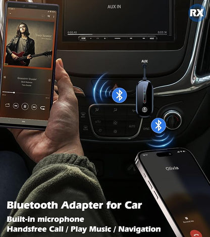 KAIY Bluetooth Transmitter Receiver Aux Adapter, Low Latency Dual Link Airplane Bluetooth Adapter for Headphones/TV/Car/PC/Gym/Home Stereo, Wireless Audio Receivers with Noise Cancelling Mic