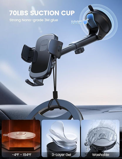 Lamicall Phone Mount for Car [3-in-1 Military-Grade Suction Cup] 360° Rotation Phone Holders for Your Car [Metal Hook] Cell Phone Car Mount Dashboard Vent Windshield All Smartphone LeatherGrain