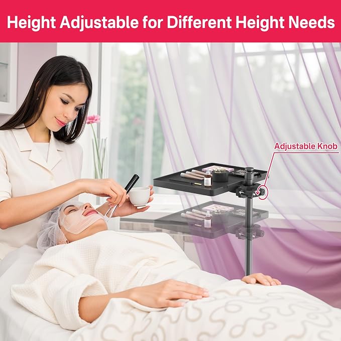 Adjustable Lash Tray Holder for Ring Light Tray– Clip-On Organizer Stand with Phone Holder & Mirror Hook to Put Eyelash Extension Supplies, Perfect for Lash Techs & Salon or Home Use
