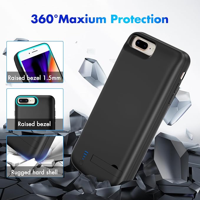 Battery Case for iPhone 8 Plus/7 plus/6s Plus/6 Plus, 8500mAh Charging Case with Kickstand Portable Extend Battery Charger Cover for 5.5" iPhone 8 Plus -Black