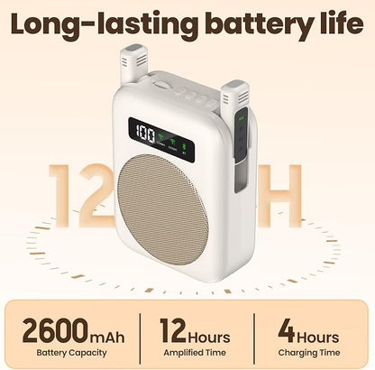 Voice Amplifier with Bluetooth lavalier Microphone, Teacher Bluetooth Amplifier, Portable Voice Amplifier, Clip on Microphone System Bluetooth Speaker - Beige