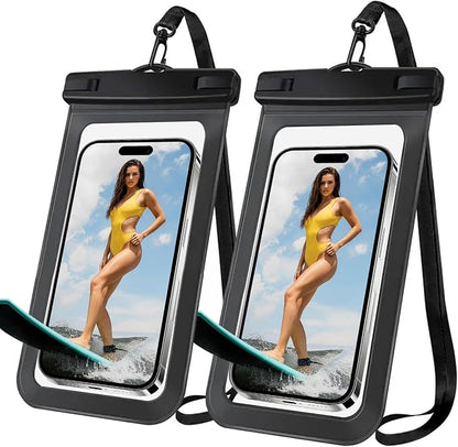 [2 Pack Waterproof Phone Case, Universal Dry Bag for iPhone 15/14/13/12 Pro Max, IPX8 Waterproof Pouch, Cruise Ship & Beach Essentials, Black & Black - 6.8"