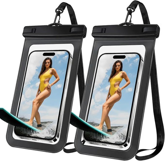 [2 Pack Waterproof Phone Case, Universal Dry Bag for iPhone 15/14/13/12 Pro Max, IPX8 Waterproof Pouch, Cruise Ship & Beach Essentials, Black & Black - 6.8"