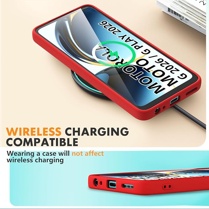 for Motorola Moto G 2026/G Play 2026 Case, 2 Pack Tempered Glass Screen Protectors, Soft TPU Liquid Silicone Shockproof Gel Cover-Red