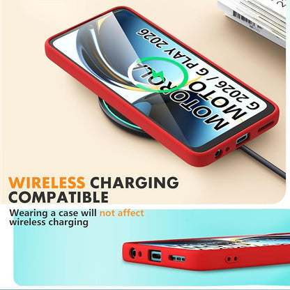 for Motorola Moto G 2026/G Play 2026 Case, 2 Pack Tempered Glass Screen Protectors, Soft TPU Liquid Silicone Shockproof Gel Cover-Red