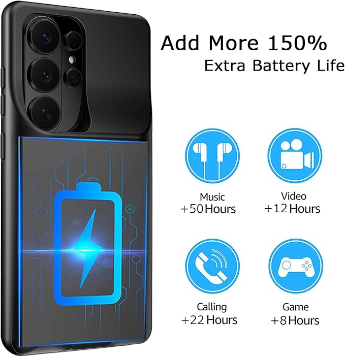 Battery Case for Galaxy S26 Ultra, Upgraded 12000mAh Battery Pack Rechargeable Charger Case with Wireless Charging Compatible for Galaxy S26 Ultra(6.9 inch) External Charging Cover(Black)