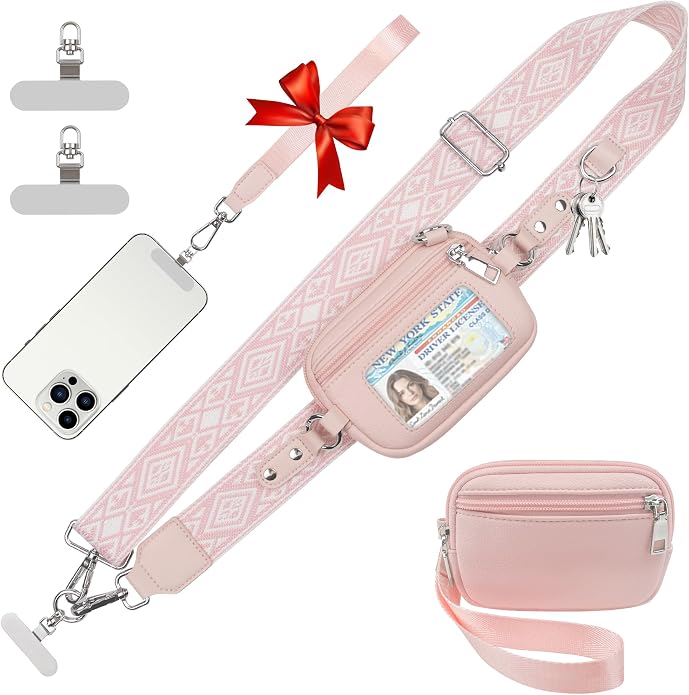 Clip and Go Cell Phone Pouch Lanyard Crossbody with Wallet | Adjustable Strap, Leather Purse Strap, Wrist Strap, For Women