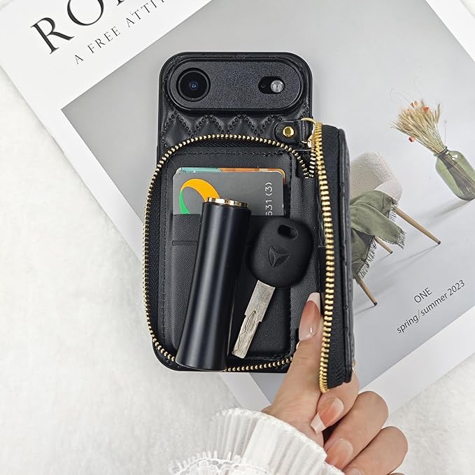 Compatible with iPhone 17 Air Case Wallet for Women, Stylish Crossbody Wallet Case with Detachable Chain Strap&Card Slots Holder, Quilted PU Leather Kickstand Phone Cases for iPhone 17 Air, 6.5 inch