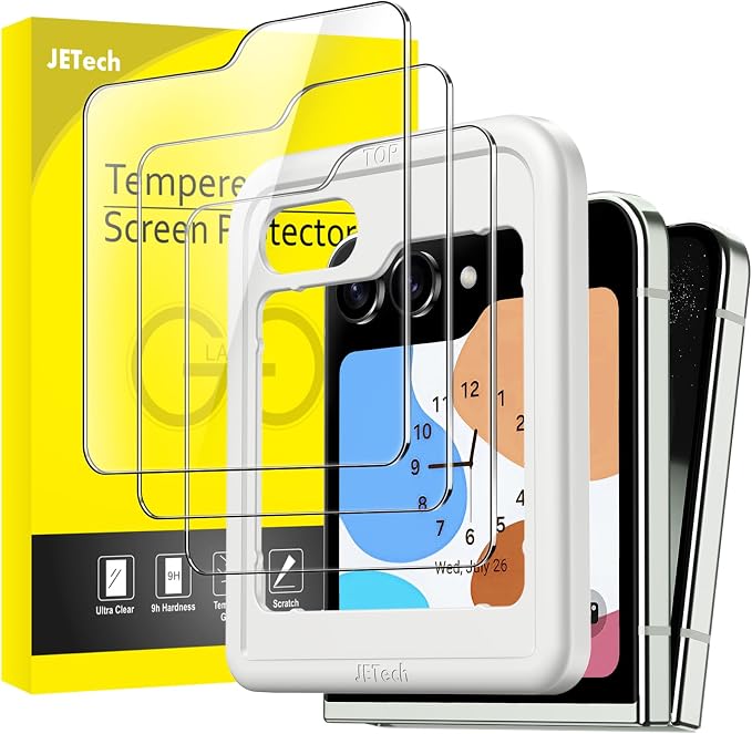JETech Front Screen Protector for Samsung Galaxy Z Flip 5, 3-Pack | Tempered Glass, Easy Installation Tool, HD Clear, Case-Friendly