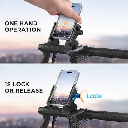 Miracase Bike Phone Holder, [Support Video Recording] Motorcycle Phone Mount, [Quick Lock] Bicycle Phone Mount Handlebar Cell Phone Clamp for Scooter, Friendly Compatible with iPhone Samsung Black