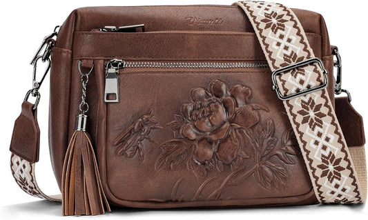 Crossbody Bags for Women Trendy, Vegan Leather Crossbody Purses Travel Shoulder Handbags Embossed Design