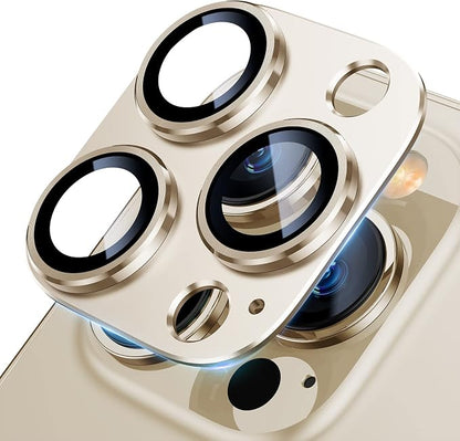 UniqueMe for iPhone 13 Pro/iPhone 13 Pro Max Camera Lens Protector, [Strong Drop Protection] [Not Easy to Fall-off] Metal Ring Tempered Glass Rear Camera Screen Cover - Gold
