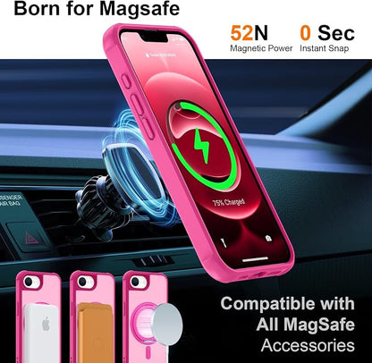 360° Magnetic Swivel Ring for iPhone 16E & 17E Case, Built-in Metal Stand and Ring Holder, Magsafe Compatible, Military Grade Protection, Shock and Vibration Resistant - Rose Pink