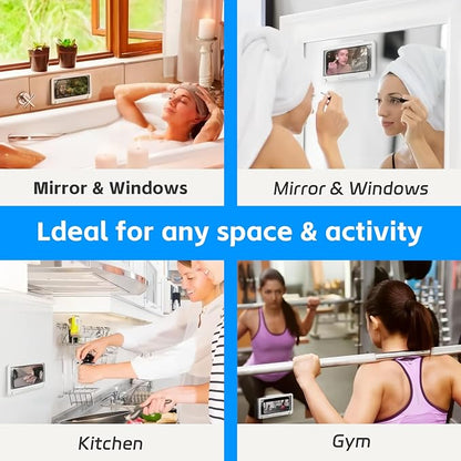 Waterproof Shower Phone Holder with 360° Rotation, Angle Adjustable,Anti-Fog High Sensitivity iPhone Case,Wall Phone Mount Stand for Bathroom Mirror Bathtub Kitchen, for 4-7’’ cellphones (Sonw White)
