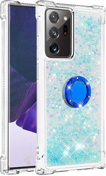 Bling Protection Case for Galaxy Note 20 Ultra, Glitter Liquid Case Silicone Bumper Case Transparent Shockproof Cover Yellowing-Resistant with Ring Holder Compatible with Samsung Galaxy Note 20 Ultra