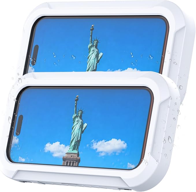 2-Pack Shower Phone Holder, Waterproof, 360° Rotatable & Adjustable Wall Mount with Adhesive for 4-7 Inch Phones (iPhone, Samsung, Google), White