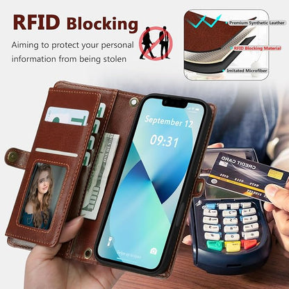 Wallet Case for iPhone 13 with Card Holder/Crossbody Wallet/Strap| RFID Blocking | Magnetic | Kickstand | Detachable | PU Leather Phone Case for iPhone 13,6.1 in,Brown