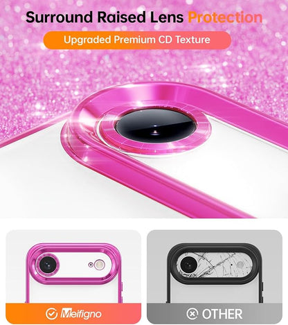 Meifigno Designed for iPhone Air Case with Ring Stand (6.5"), [Built-in Mirror] [Compatible with MagSafe] [Glitter Card & Wrist Strap] Removable Phone Stand +Designed for iPhone 17 Air Case, Hot Pink