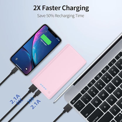 Portable Charger Power Bank 25,800mAh,Ultra-High Capacity Fast Phone Charging with Intelligent Smart IC,2 USB Port External Cell Phone Battery Pack Compatible with iPhone 17 16 15,Samsung,Android-Pink