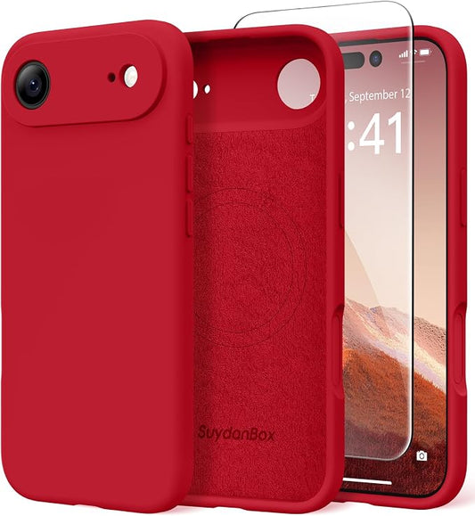 Magnetic for iPhone Air Case, Compatible with MagSafe, [Full Camera Protection][Screen Protector] Silicone Shockproof Protective Phone Case for iPhone 17 Air 6.5", Deep Red