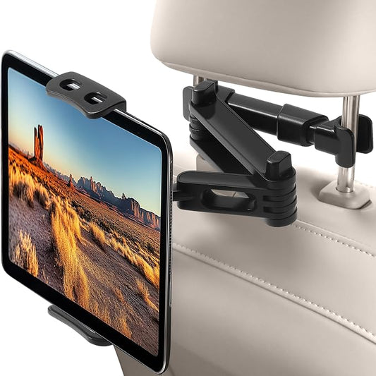 Car Headrest Tablet Holder, Stable Back Seat iPad Mount for Kids, Adjustable Long Arm Vehicle Head Rest Mount Compatible with 4.7-11" iPad Pro/Air/Mini, Samsung Galaxy Tablets, Fire HD