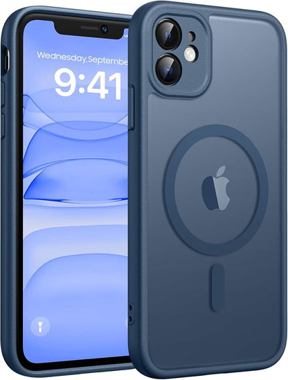 FNTCASE for iPhone 11 Case: [Compatible with Magsafe] Translucent Matte Magnetic Cases [Full Camera Protection] Military Grade Shockproof Protective Phone Cover - Blue