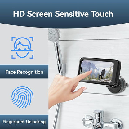 Shower Phone Holder Waterproof, 480° Rotating Twist-Lock Suction Phone Holder for Shower, Anti-Fog & Sensitive Touch Screen Case, Fits Smartphone with Case up to 6.9"