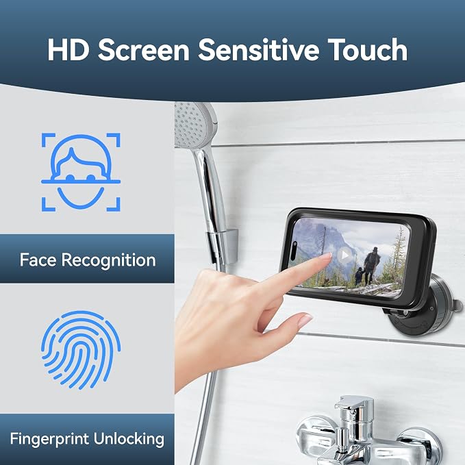 Shower Phone Holder Waterproof, 480° Rotating Twist-Lock Suction Phone Holder for Shower, Anti-Fog & Sensitive Touch Screen Case, Fit Smartphone with Case up to 6.9"