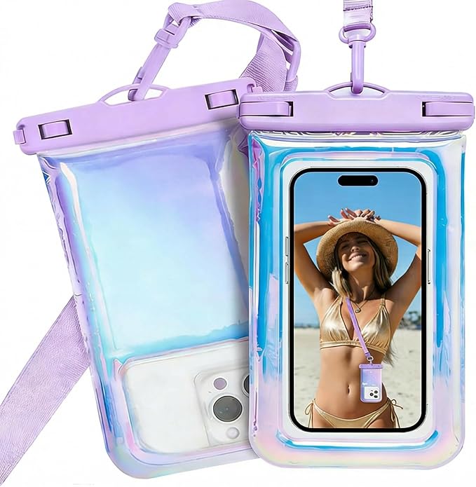MOLOSLEEVE 1 Pack Waterproof Phone Pouch [Floatable], Waterproof Phone Case for iPhone 17/16 Pro Max/15 Pro/14/13, IP68 Cellphone Dry Bag Beach Cruise Ship Essentials,Travel Essentials, Iridescent-7″