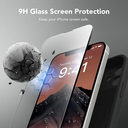 Magnetic for iPhone 12 Case, Compatible with MagSafe, [Full Camera Protection][Screen Protector] Silicone Shockproof Protective Phone Case for iPhone 12 6.1", Black