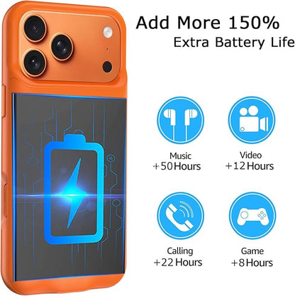 Battery Case for iPhone 17 Pro, 10000mAh Pack Rechargeable Charger Case Support Carplay with Wireless Charging Compatible for iPhone 17 Pro (6.3 inch) External Battery Charging Cover (Orange)