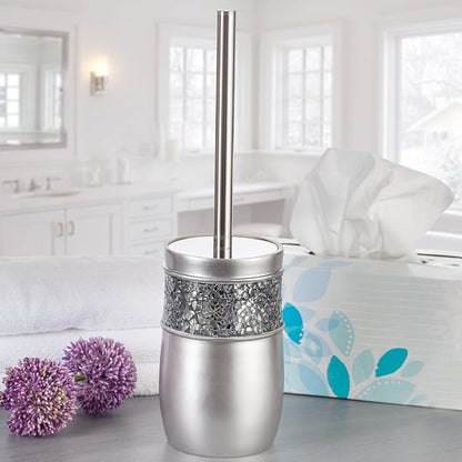 Creative Scents Crackled Glass Silver Bathroom Accessories Set - 6 Piece Bathroom Set Includes: Toilet Brush and Holder Set, Tissue Box Cover, Toothbrush Holder, Soap Dispenser, Soap Dish & Tumbler