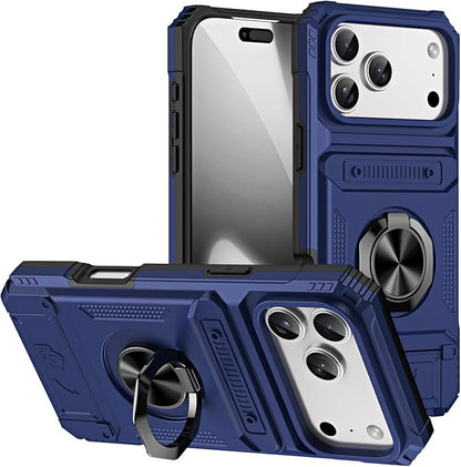 Case for iPhone 17/17 Pro/17 Air/17 Pro Max, Swivel Ring Holder Cover Hidden Card Slot Support Car Mounted Magnetic Suction Shell,17,Blue
