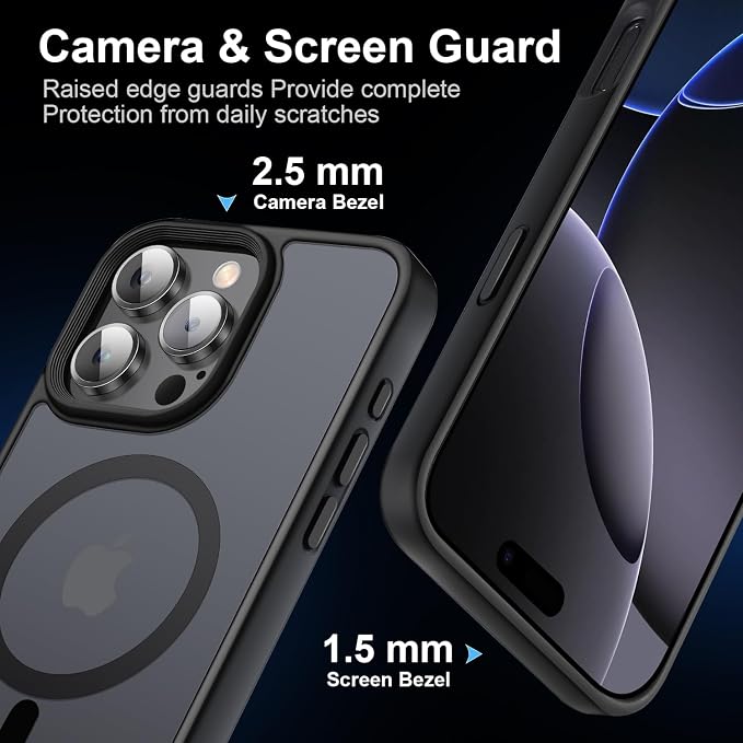 Strong Magnetic for iPhone 16 Pro Max case [10Ft Military-Grade Protection] Compatible with fit MagSafe Shockproof Slim Thin Cover case for iPhone 16 Pro Max 6.9 inch, Black