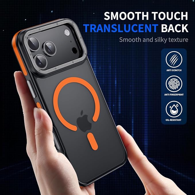 Strong Magnetic for iPhone 17 Pro Case with Camera Cover [10Ft Military-Grade Protection] Compatible with MagSafe Shockproof Slim Thin Phone Cover for iPhone 17 Pro 6.3 inch, Orange