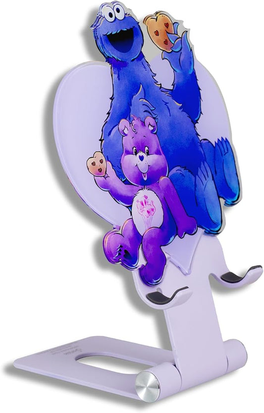 Sonix Character Phone Stand | Adjustable Cell Phone Holder, Desk Stand, Dock | Care Bears x Sesame Street Purple | Share Bear & Cookie Monster