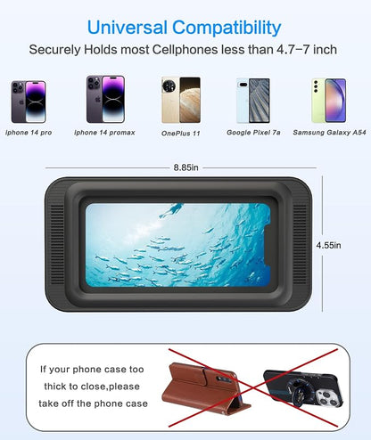 Waterproof Shower Phone Holder with 480° Rotation and Angle Adjustable, Enhanced Sound Quality, Fits Phones up to 7 Inches（Black）