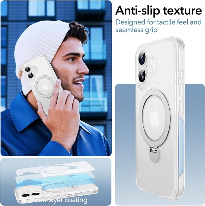 Anqrp 360° All-in-ONE Stand Case for iPhone 16 Case with Rotatable Magnetic Kickstand Ring Holder, Compatible with MagSafe, MIL-Grade Shockproof iPhone 16 Phone Case Cover 6.1 inch, Mist Matte Clear