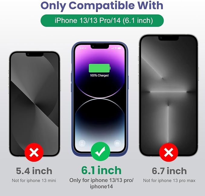 Feob Battery Case for iPhone 13/13 Pro/14,[2025 Upgraded] 7500 mAh Ultra-Slim Portable Extended Charger Cover for iPhone 13/13 Pro/14 Charging Case (6.1 Inch)-Blue